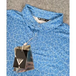 Levelwear Shatter Polo Shirt Mens Medium Blue Azure AOP Performance NWT